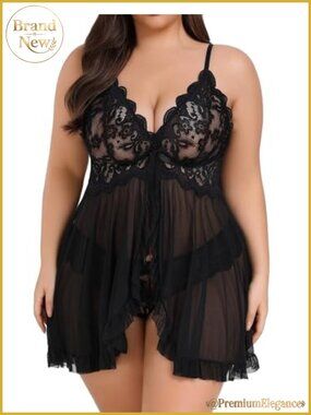 Plus Size Lace Babydoll Lingerie Set with Panty